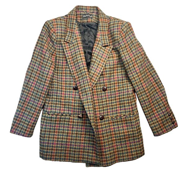 VTG Giorgio Sant Angelo Women's Blazer Size 14 Multicolor‎ Houndstooth 100% Wool - Picture 1 of 10
